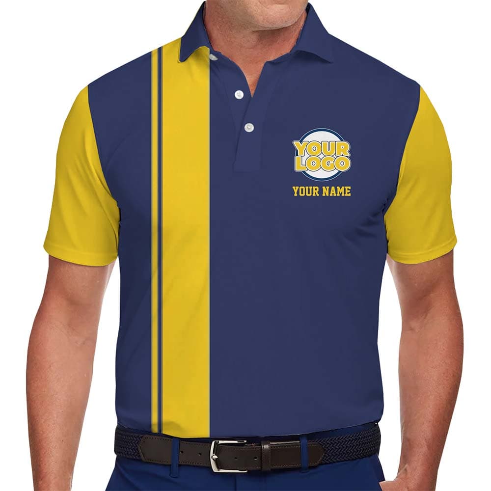 Classic Vertical Stripe Team Polo Shirt With Custom Logo And Text