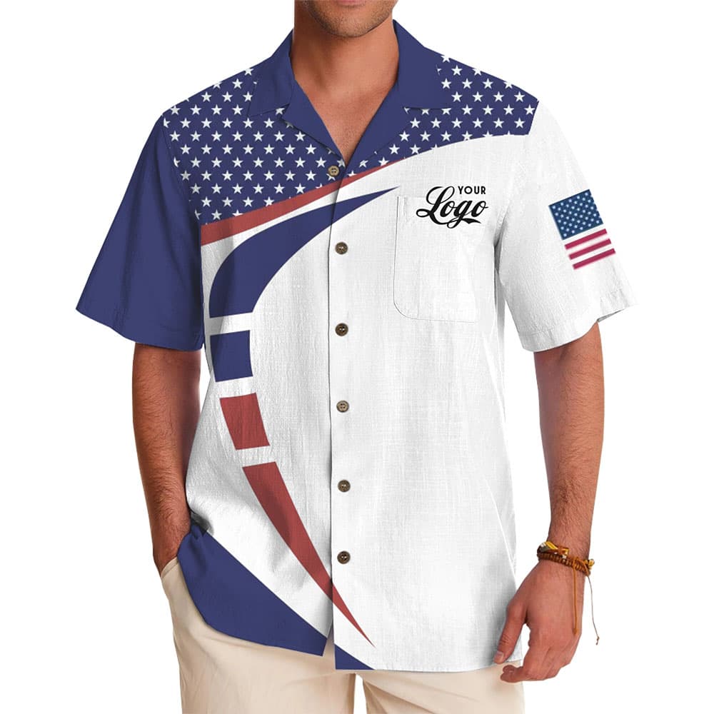 Custom American Flag Hawaiian Shirt with Logo For Team Front Design