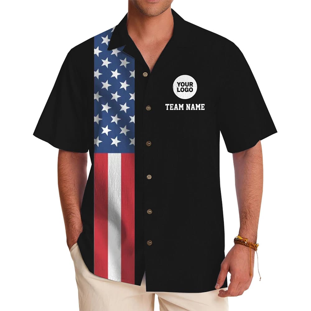 Custom American Flag Hawaiian Shirt with Logo and Team Name for team and group