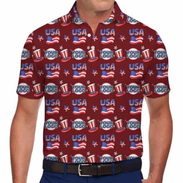Custom Bold Patriotic Themed Polo Shirt with All Over Logo Design For Company