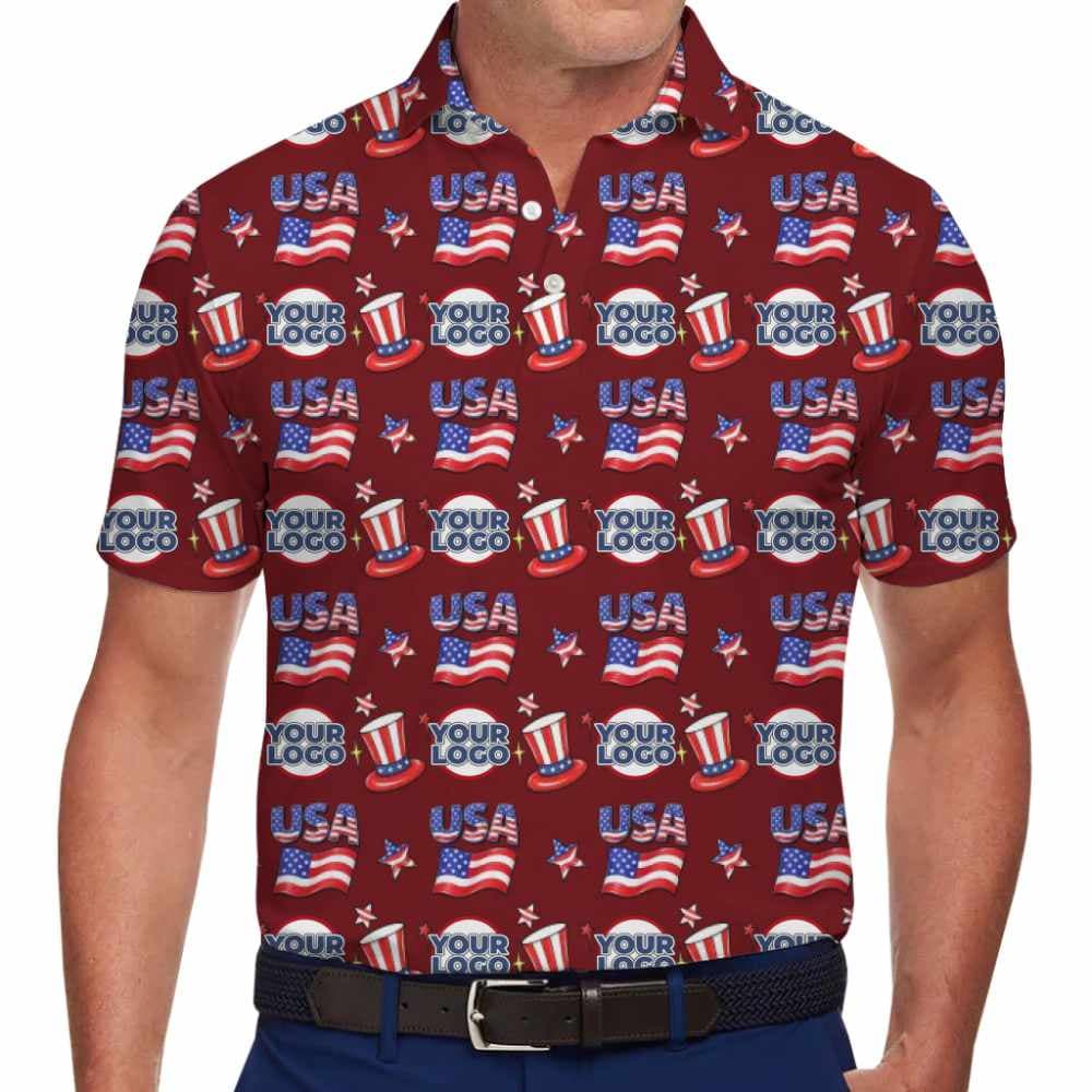 Custom Bold Patriotic Themed Polo Shirt with All Over Logo Design For Company