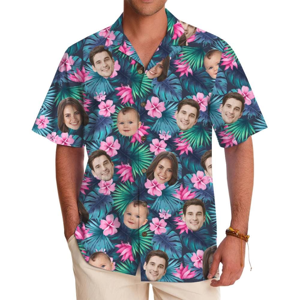 Custom Face Tropical Floral Hawaiian Shirt with Live Preview