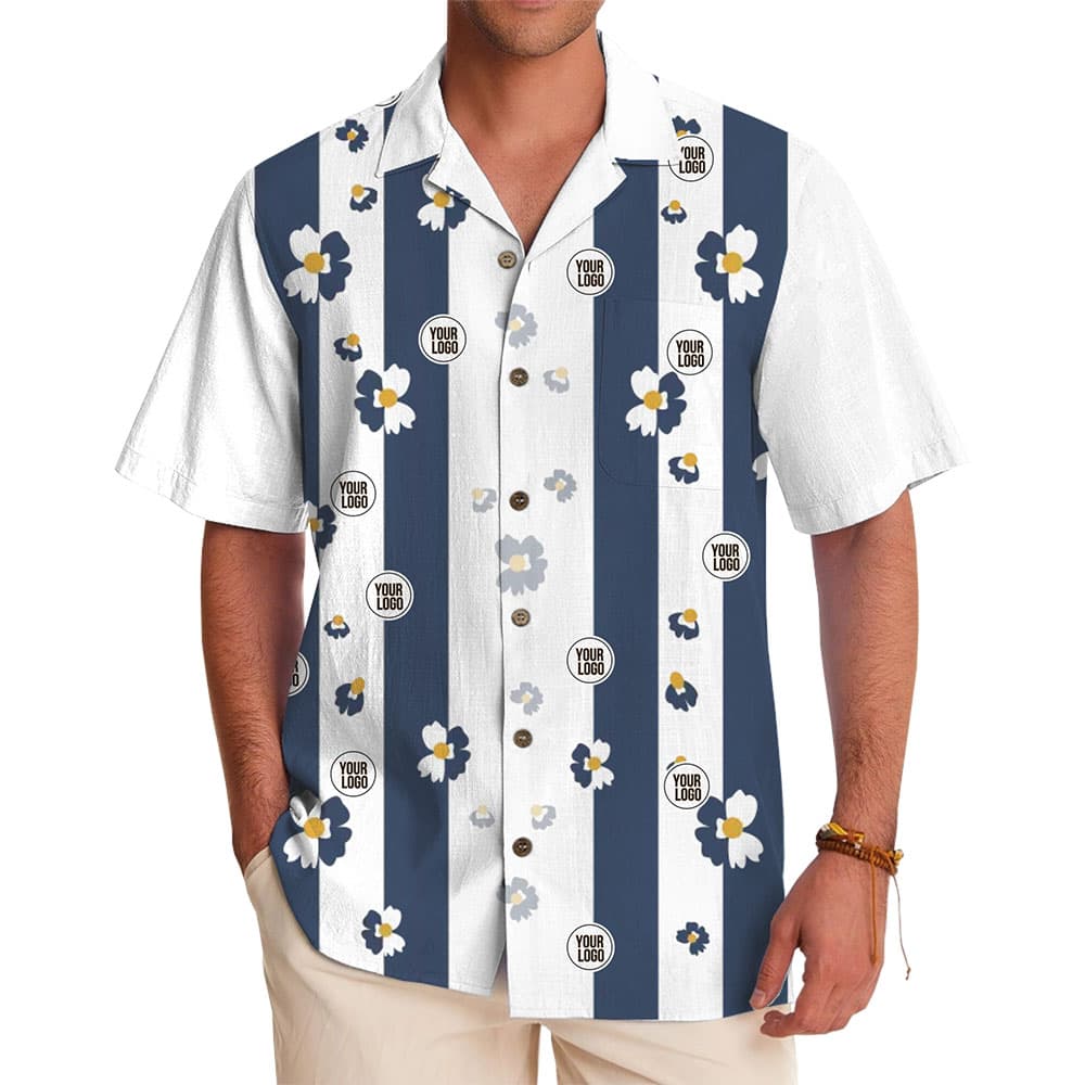 Custom Floral Striped Button-Up Shirt for Branding 1