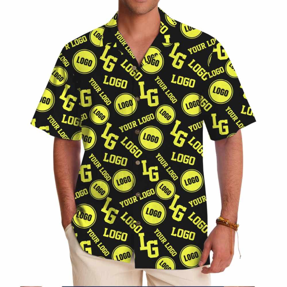 Custom Hawaiian Shirt with All Over Logo Branding Live Preview For Company
