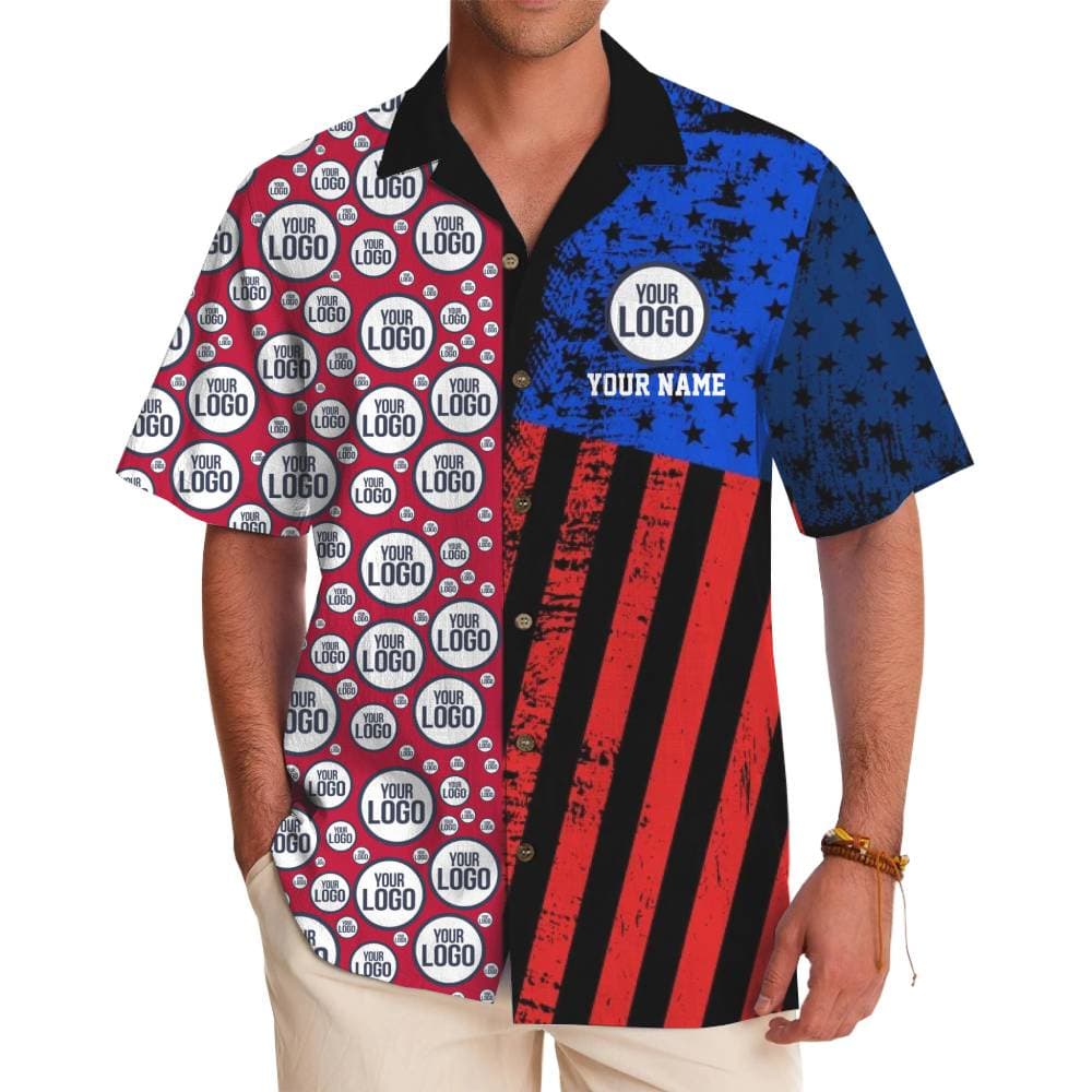 Custom Logo American Flag Button Up Shirt With Name