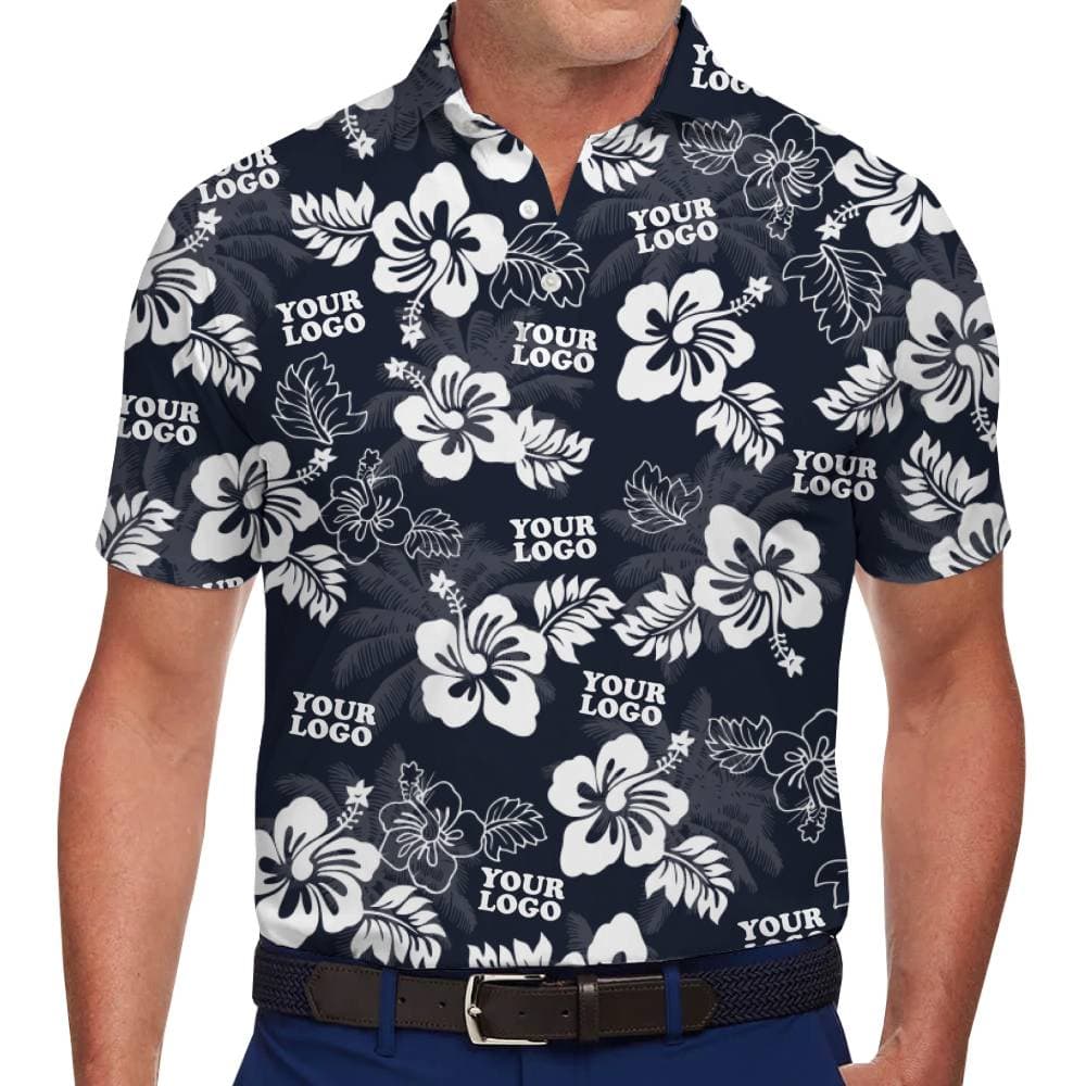 Custom Logo Bold Hibiscus Bloom Polo Shirt With Preview