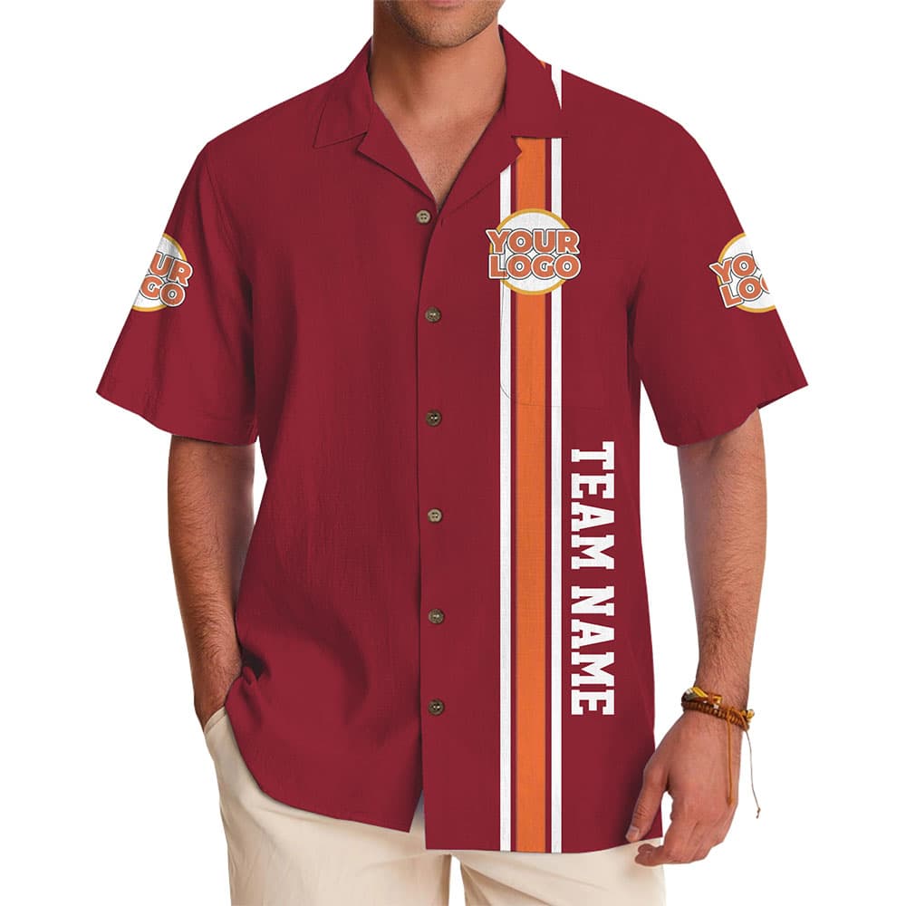 Custom Logo Hawaiian Shirt with Bold Stripe and Team Name