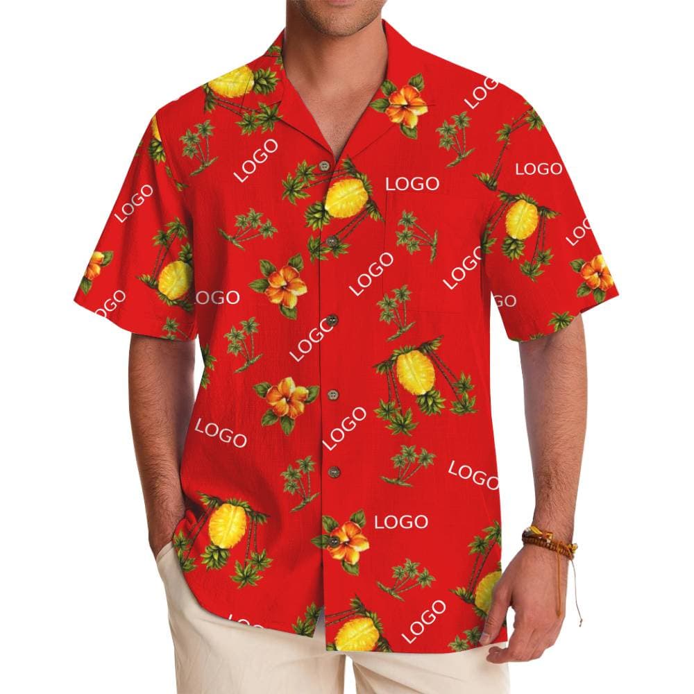 Custom Logo Hawaiian Shirt with Bright Floral and Pineapple Graphics