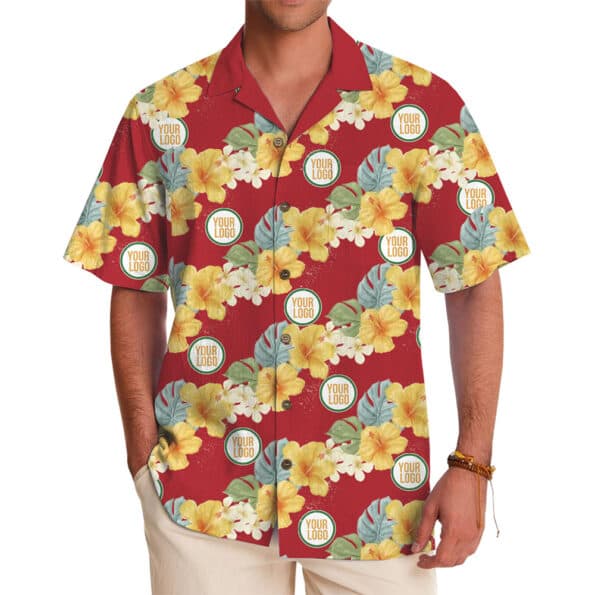 Custom Logo Hawaiian Shirt with Hibiscus Flower Pattern for team