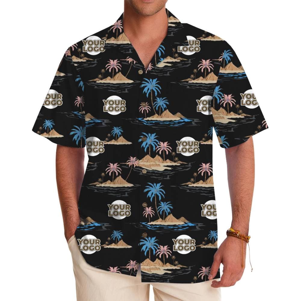 Custom Logo Hawaiian Shirt with Palm Tree and Beach Design For Company