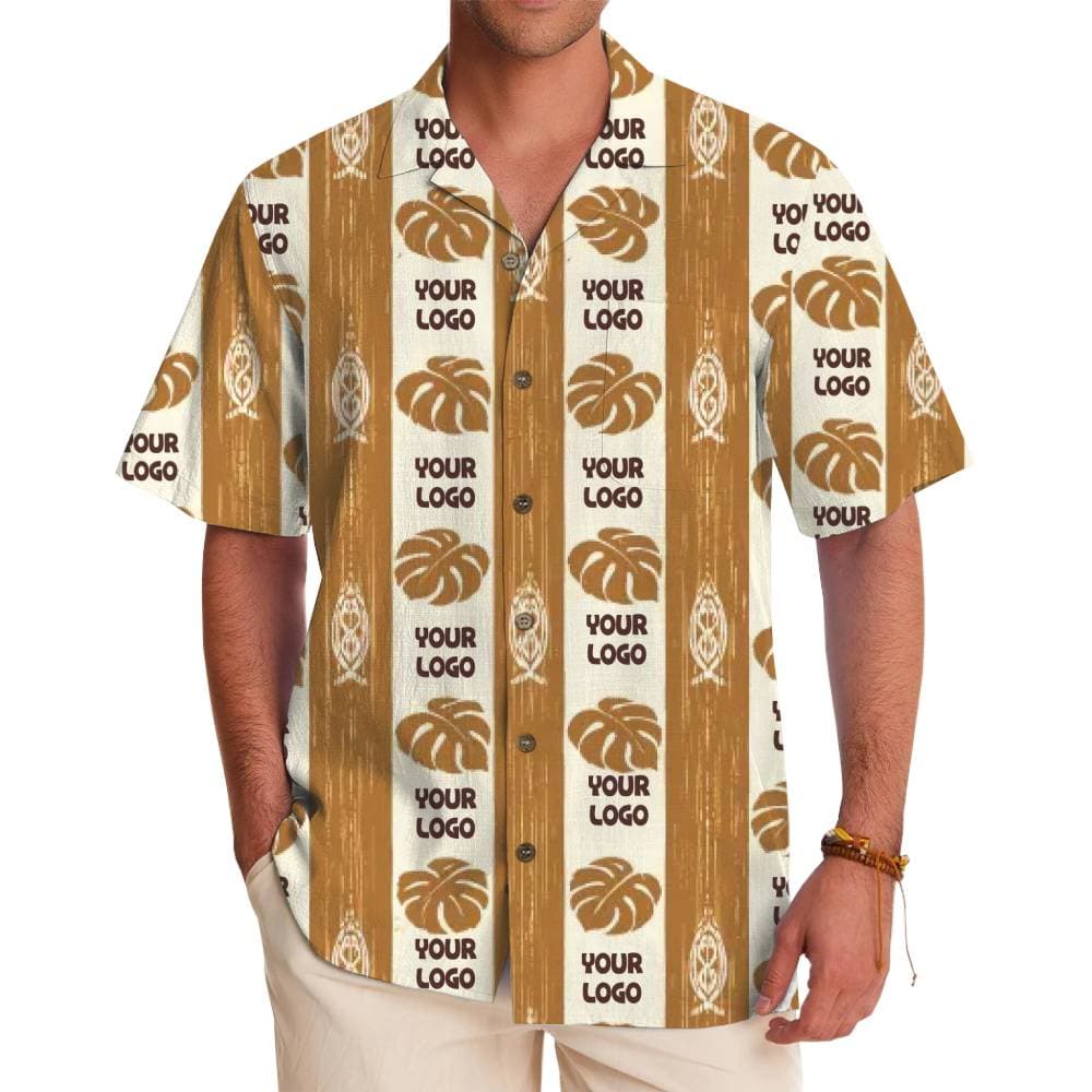 Custom Logo Hawaiian Shirt with Rustic Tribal and Monstera Leaf Graphics