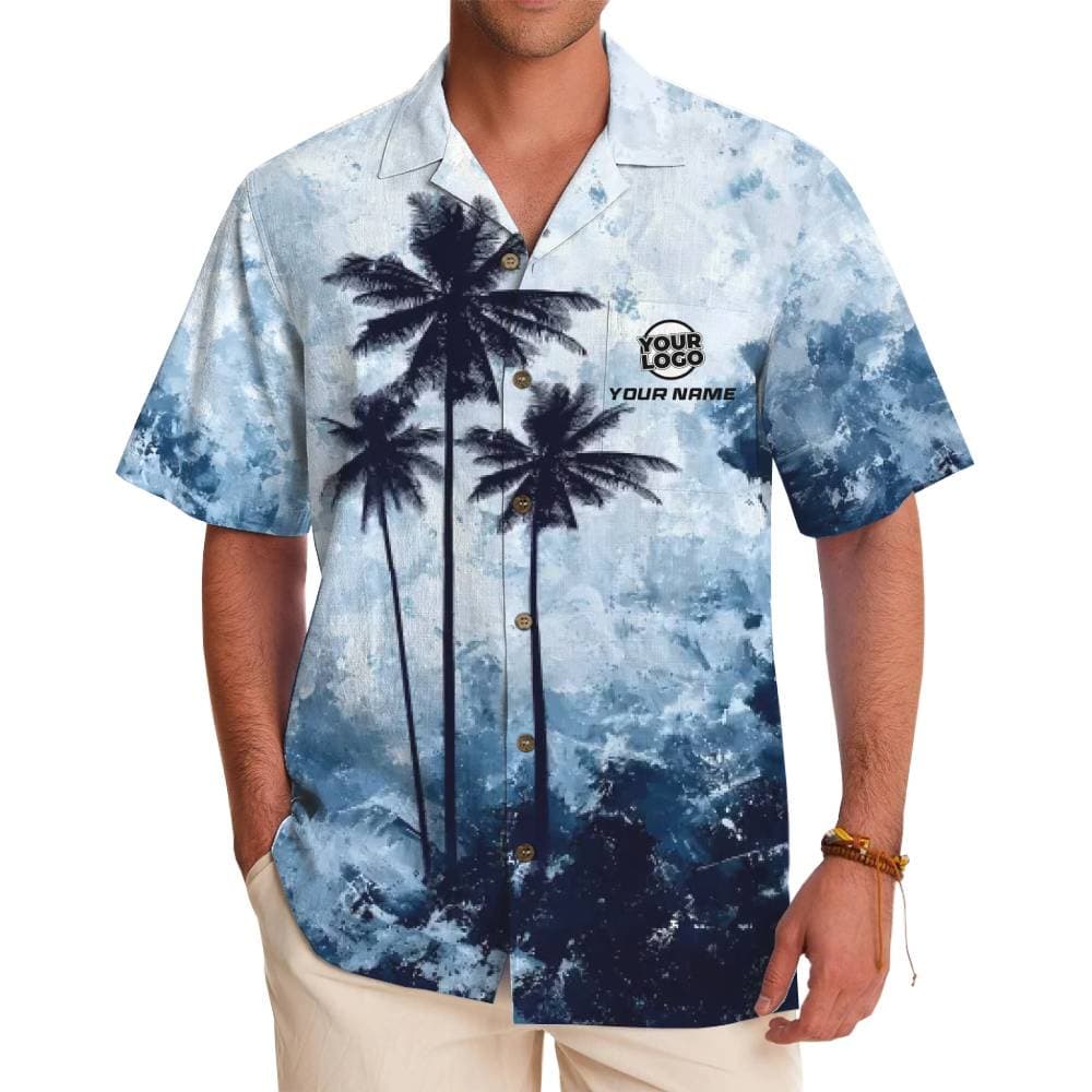 Custom Ocean Palm Tree Hawaiian Shirt with Logo