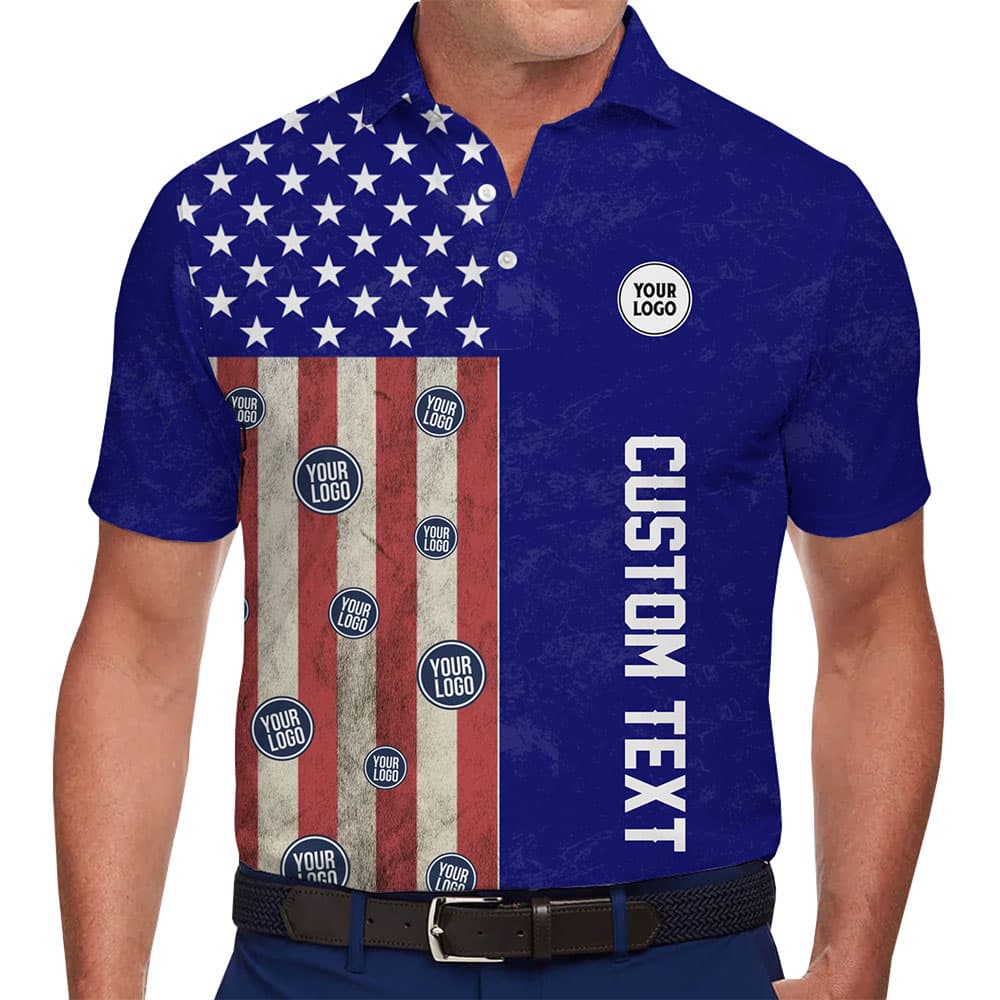 Custom Patriotic Polo Shirt with USA Flag Design and Branding 1