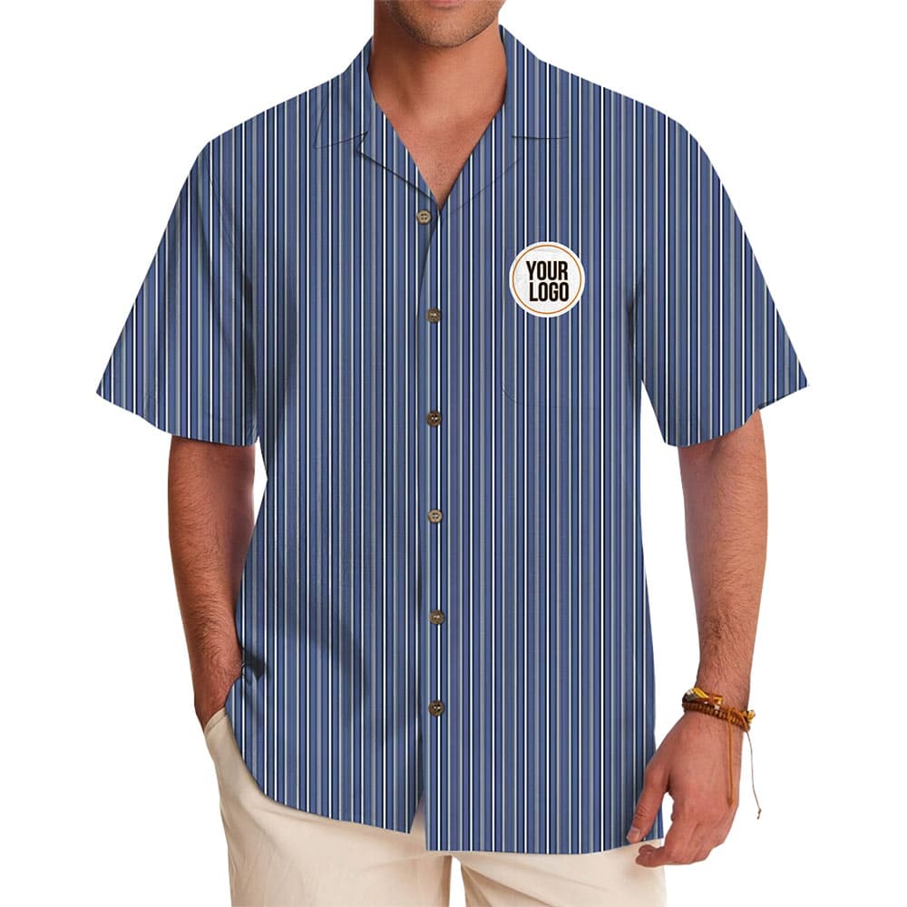 Custom Striped Hawaiian Shirt With Chest Logo