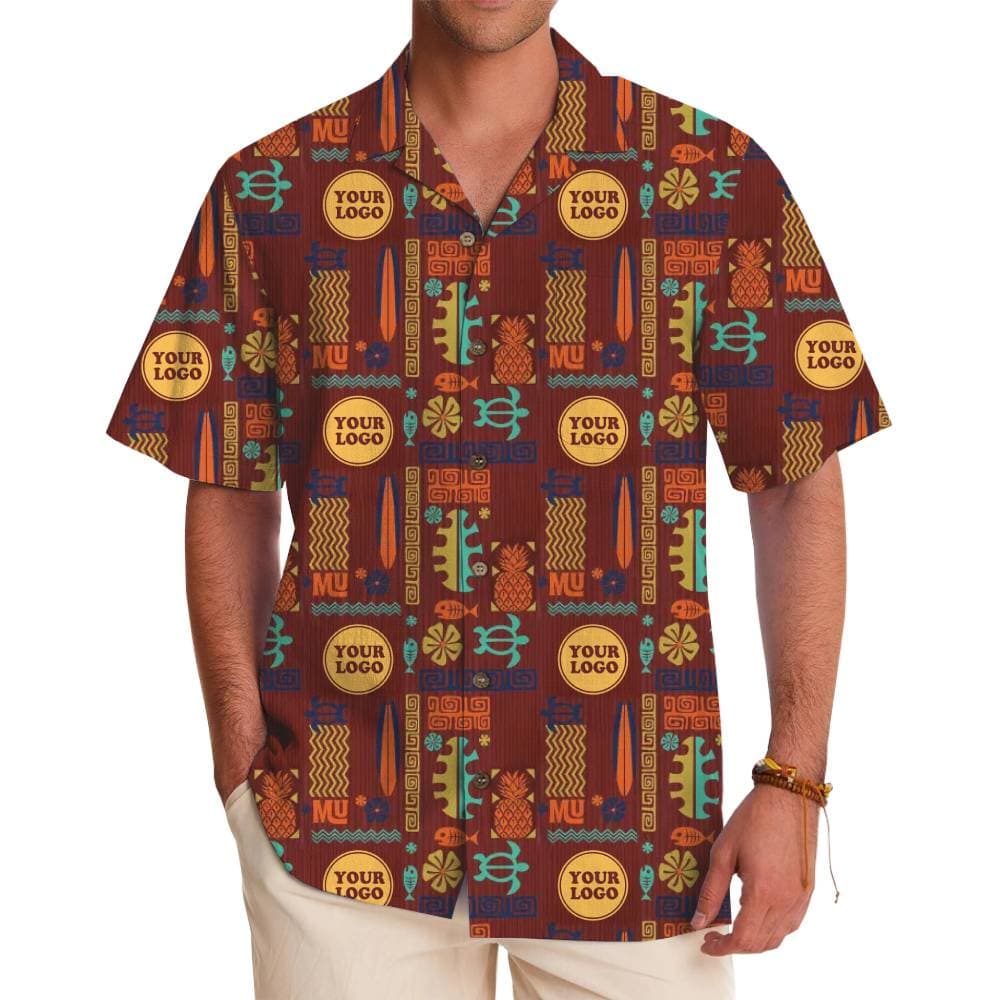 Custom Tribal Style Hawaiian Shirt for Teams with Logo Branding In Model