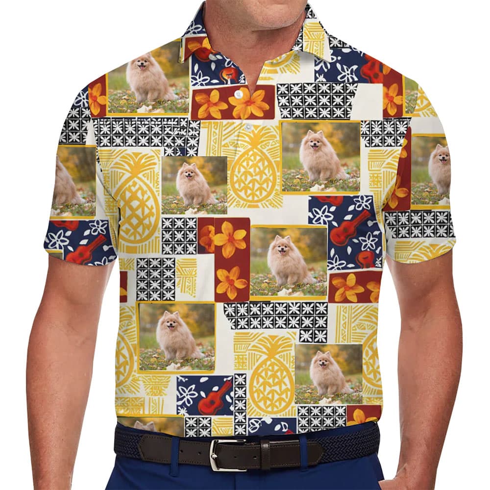 Custom Tropical Pattern Polo Shirt With Photo Collages for company