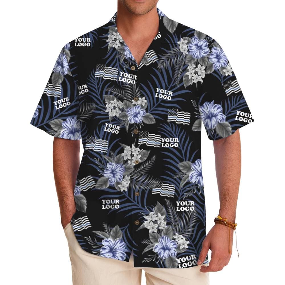 Customizable Hawaiian Shirt with Stylish Palm Leaves and Logo