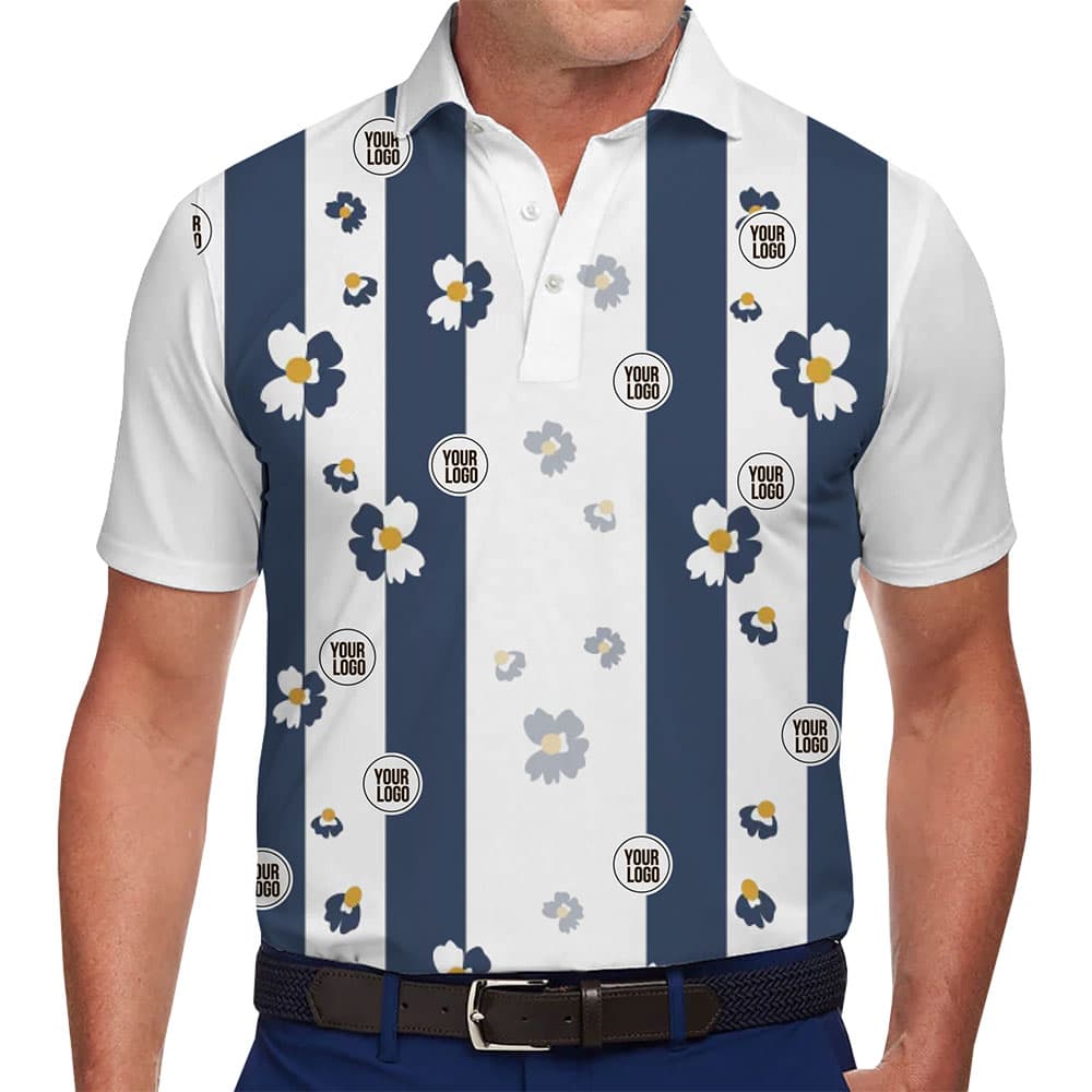 Customized Polo with Bold Stripes and Subtle Flower Accents 1