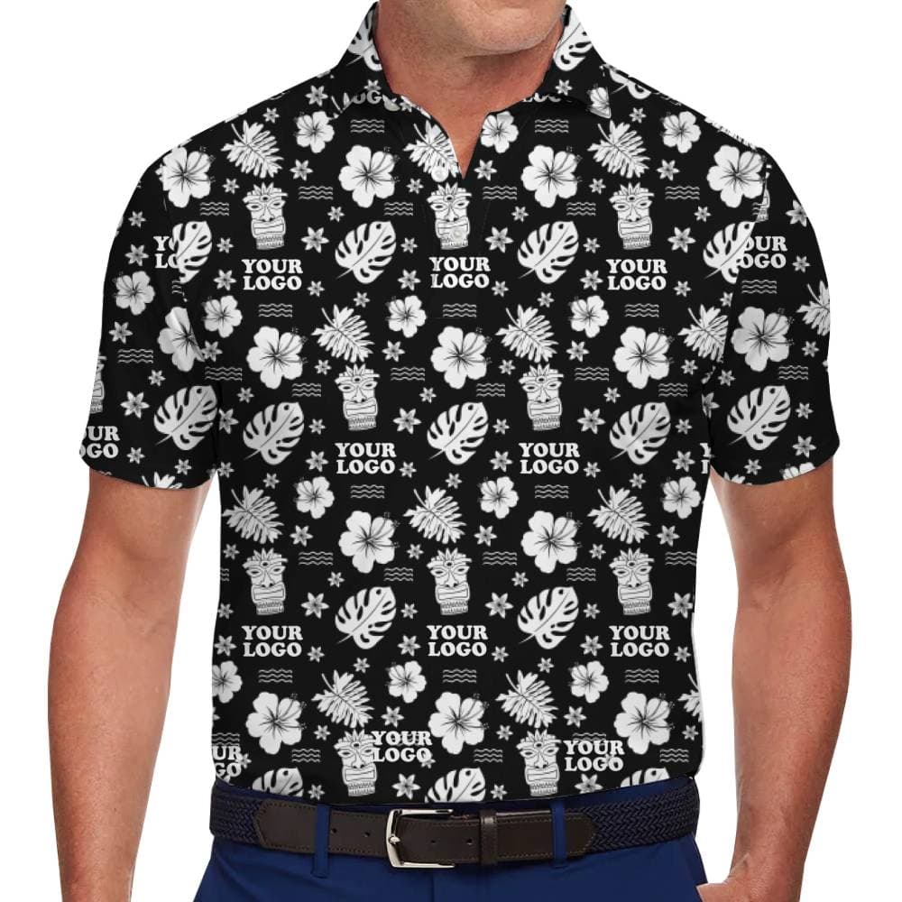 Hawaiian-Inspired Custom Polo Shirt with Floral and Logo Placement