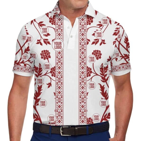 Luxury Red Vine Pattern Polo Shirt with Personalized Logo 1
