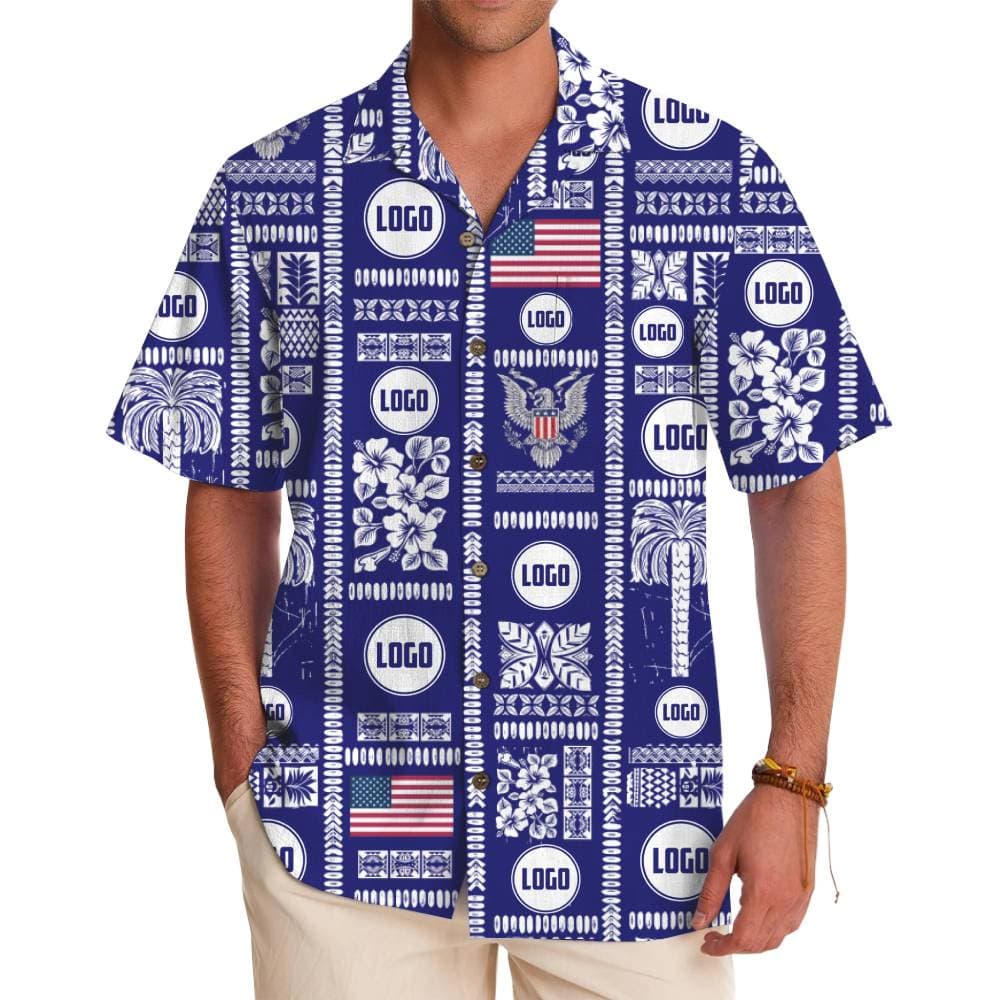 Patriotic Custom Hawaiian Shirt with Company Logo Design