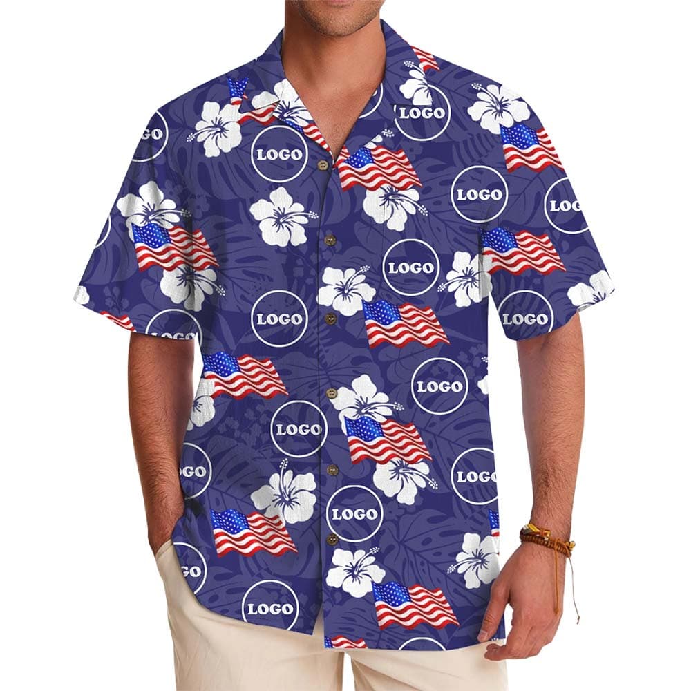 Patriotic Floral Custom Logo Hawaiian Shirt With Live Preview