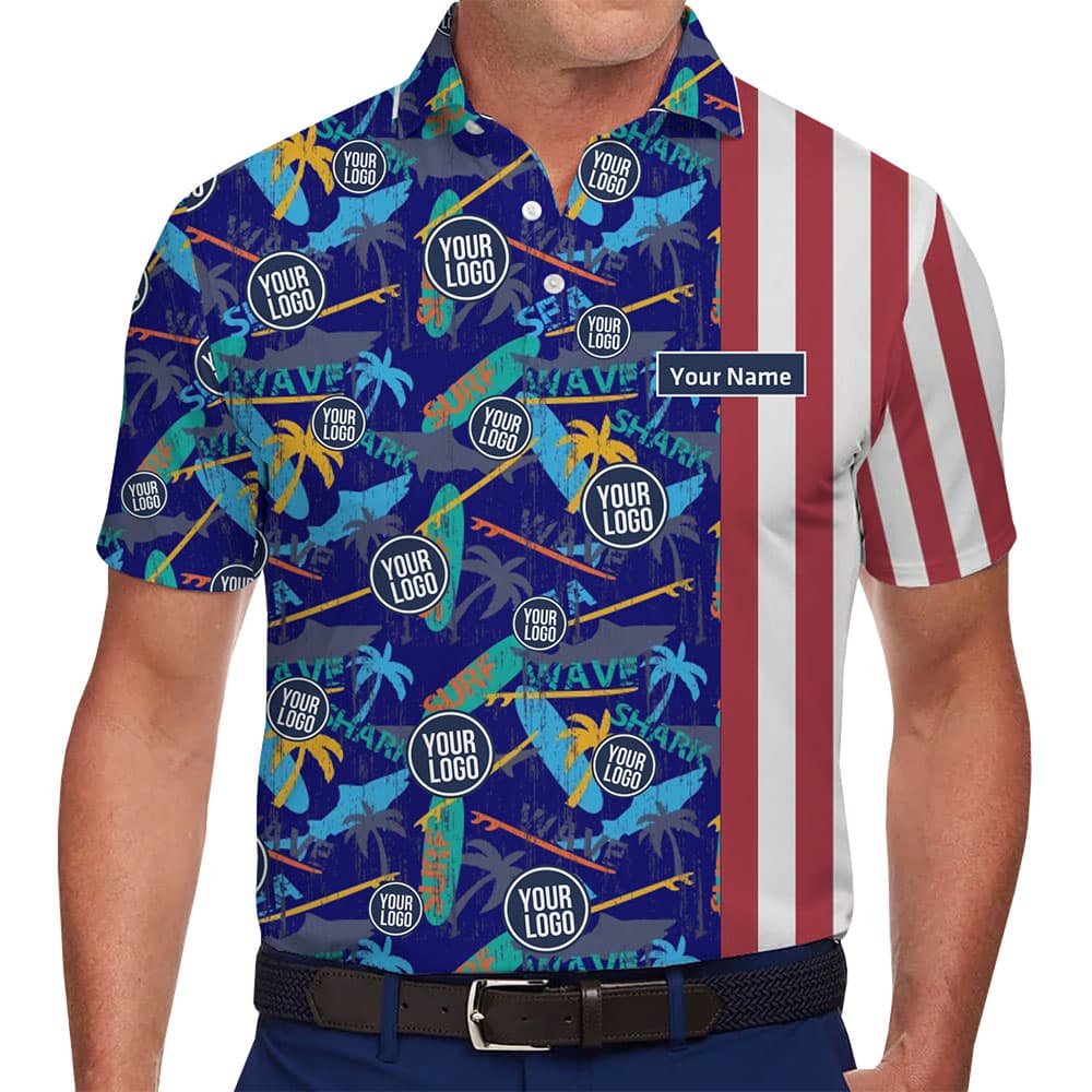 Patriotic Surf Polo with Custom Logo Placement and Name Personalization 1