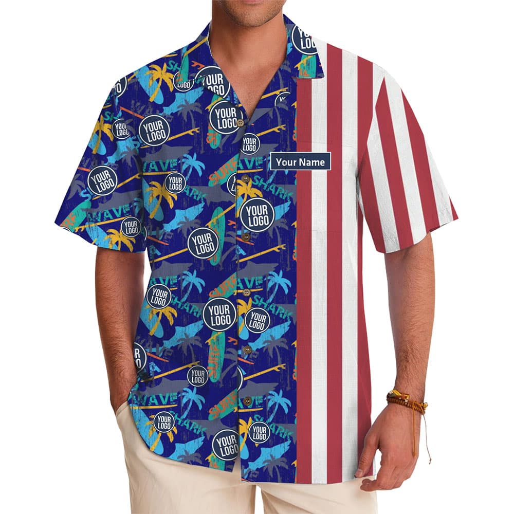 Patriotic-Themed Hawaiian Shirt with Personalized Branding Options 1