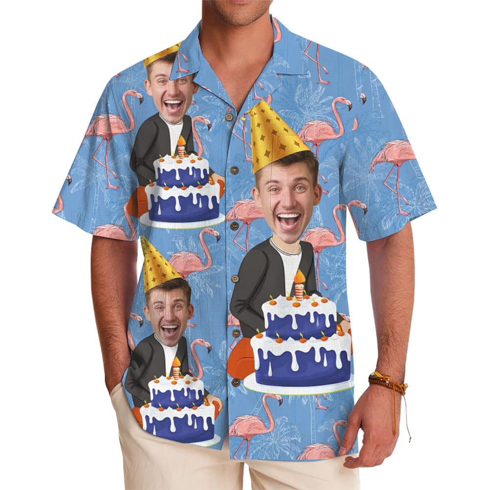 Personalized Birthday Face Shirt with Party and Flamingo Theme 1