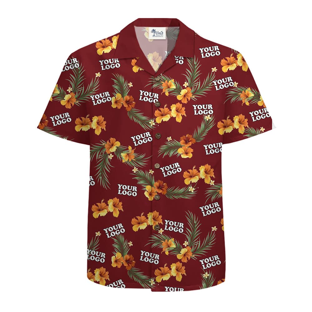 Personalized Tropical Hibiscus Print Shirt With Company Logo front