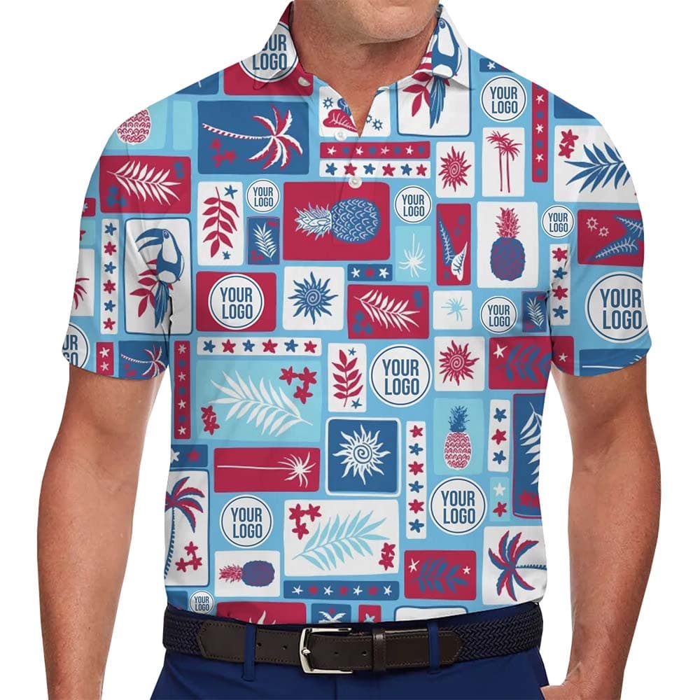 Red White Blue Custom Polo Shirt With Logo