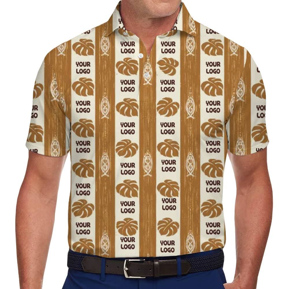 Rustic Monstera Print Polo Shirt with Custom Logo Integration 1