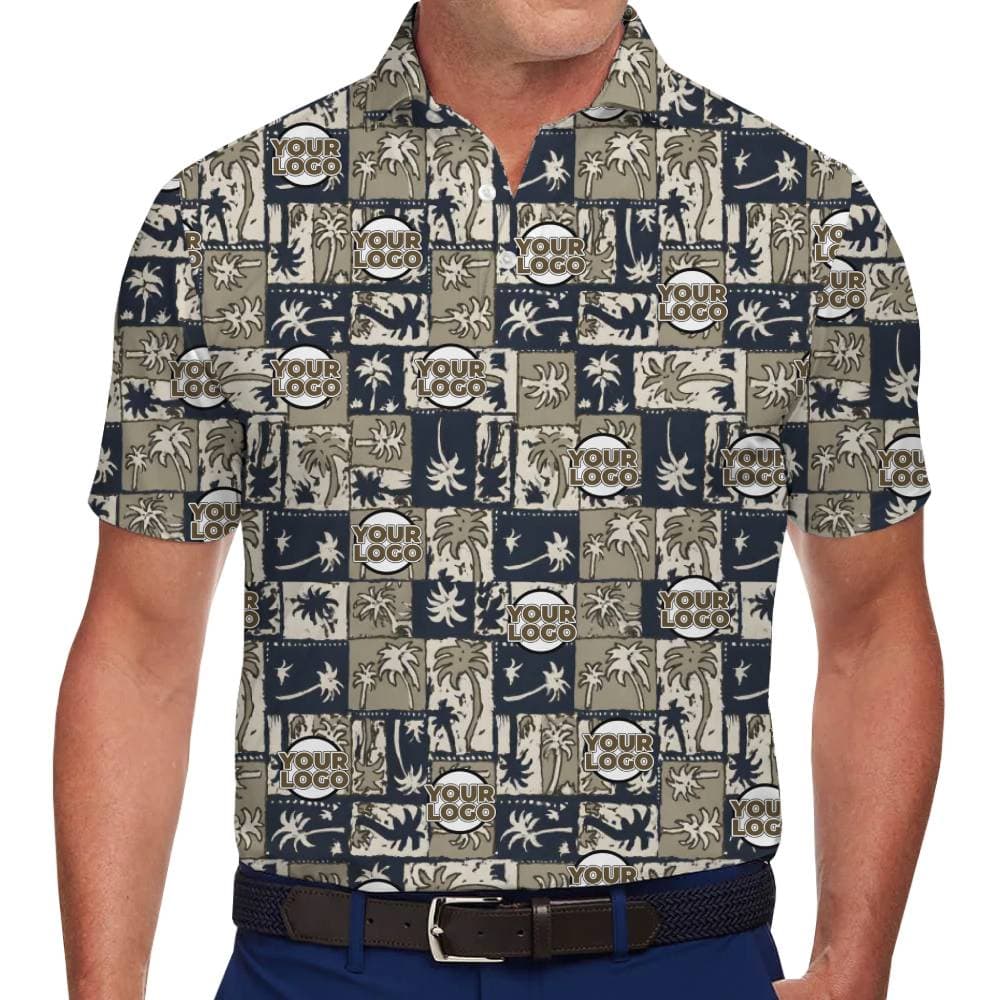 Rustic Navy and Beige Polo Shirt with Customizable Logo Integration 1
