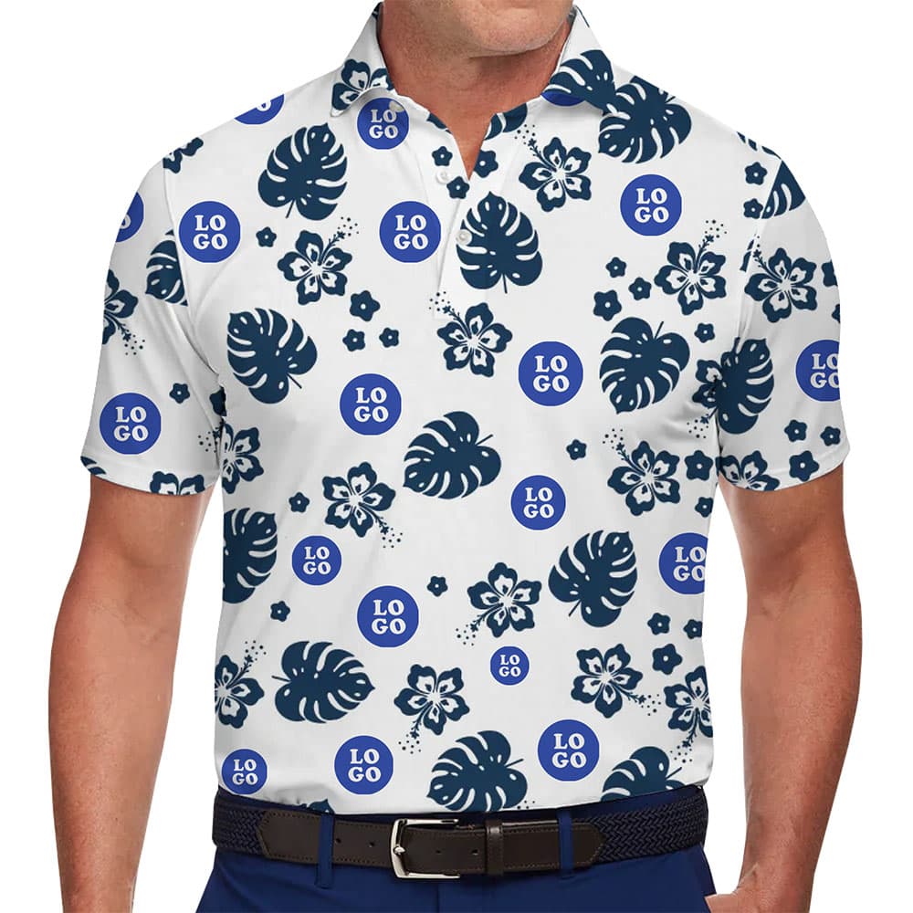 Stylish Customizable Polo Shirt with Monstera and Hibiscus Pattern for team and group