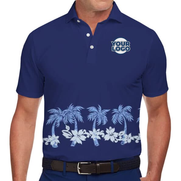 Stylish Palm Tree Border Polo Shirt with Logo Customization for company