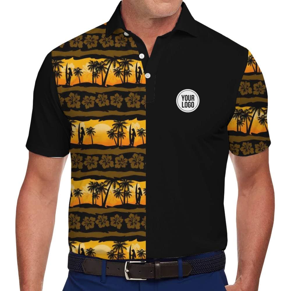 Stylish Sunset and Floral Polo Shirt with Custom Logo Integration 1