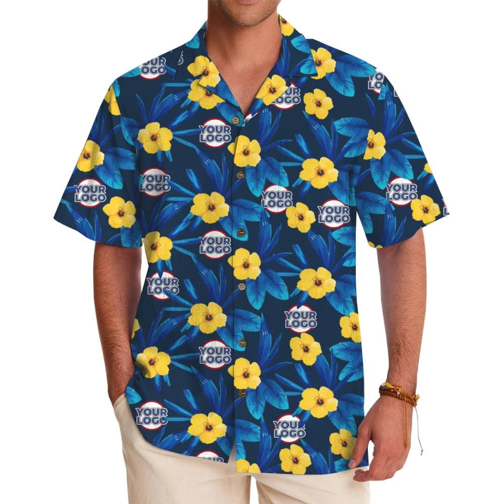 Tropical Custom Logo Hawaiian Shirt with Vibrant Yellow Floral For Teams