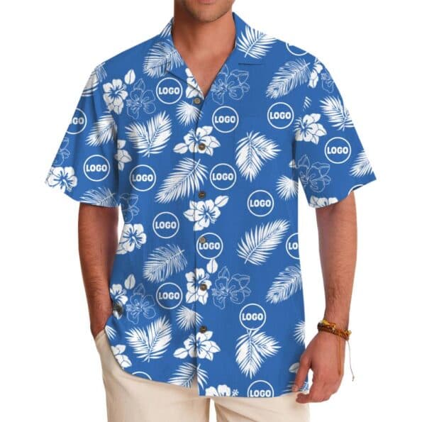 Tropical Hawaiian Shirt with All-Over Logo and Floral Print