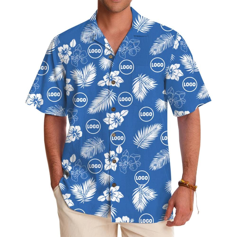 Tropical Hawaiian Shirt with All-Over Logo and Floral Print