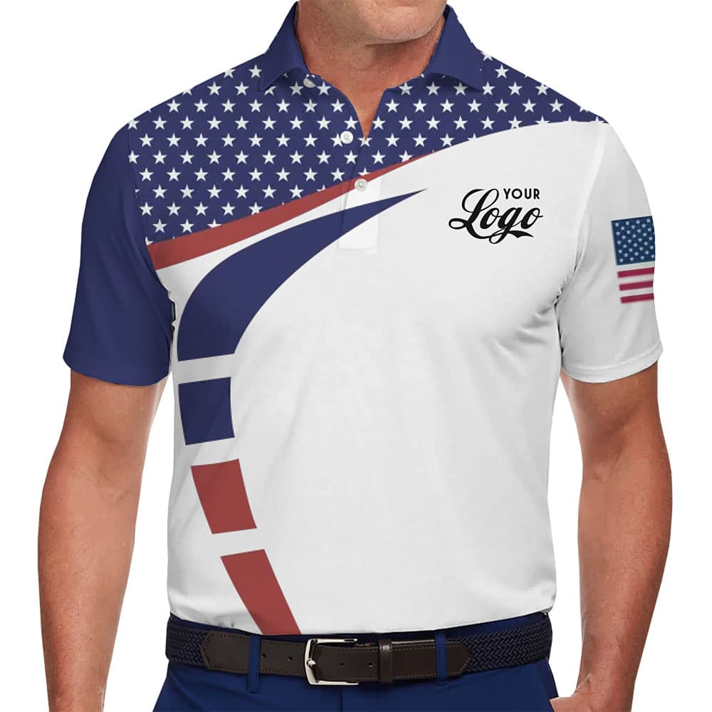 Unique American Flag Polo Shirt with Business Logo Customization For Team