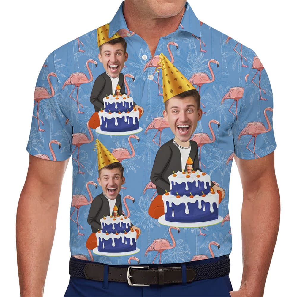 Unique Photo Polo Shirt for Birthdays with Festive Designb1