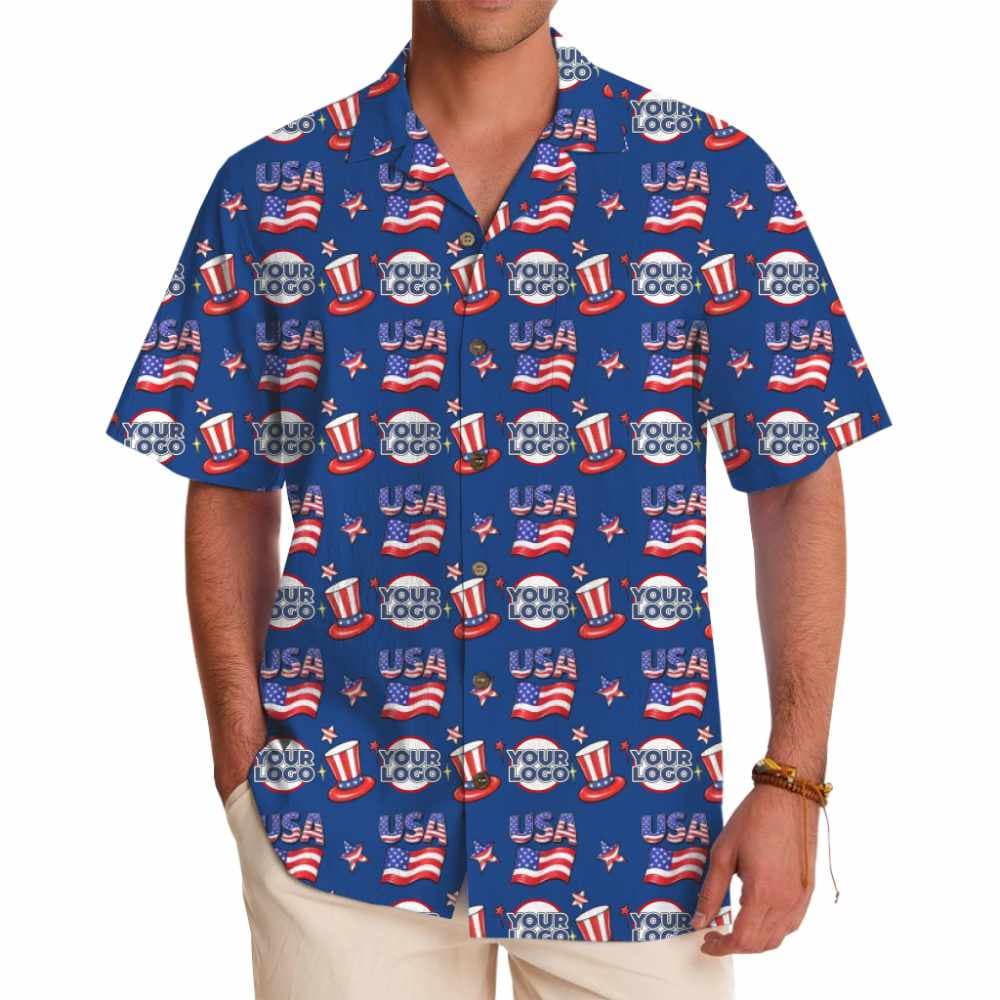 Vibrant American Flag Hawaiian Shirt with Custom Logo For Company