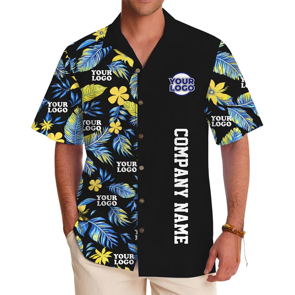 Vibrant Tropical Pattern Custom Logo Hawaiian Shirt for company