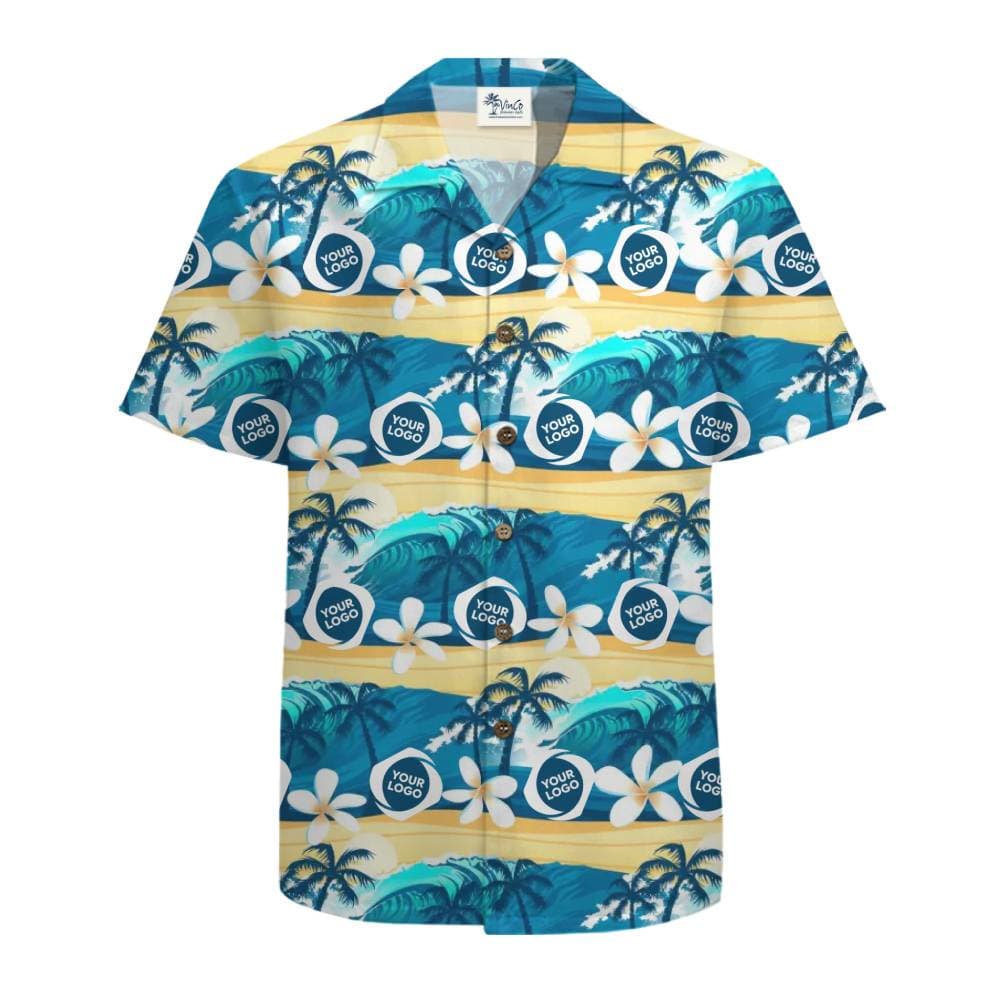 Custom Logo Tropical Ocean Wave Hawaiian Button Up Shirt