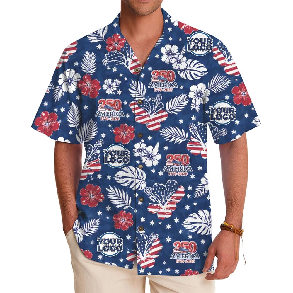 America 250 Red White Blue Floral Hawaiian Shirt With Custom Logo