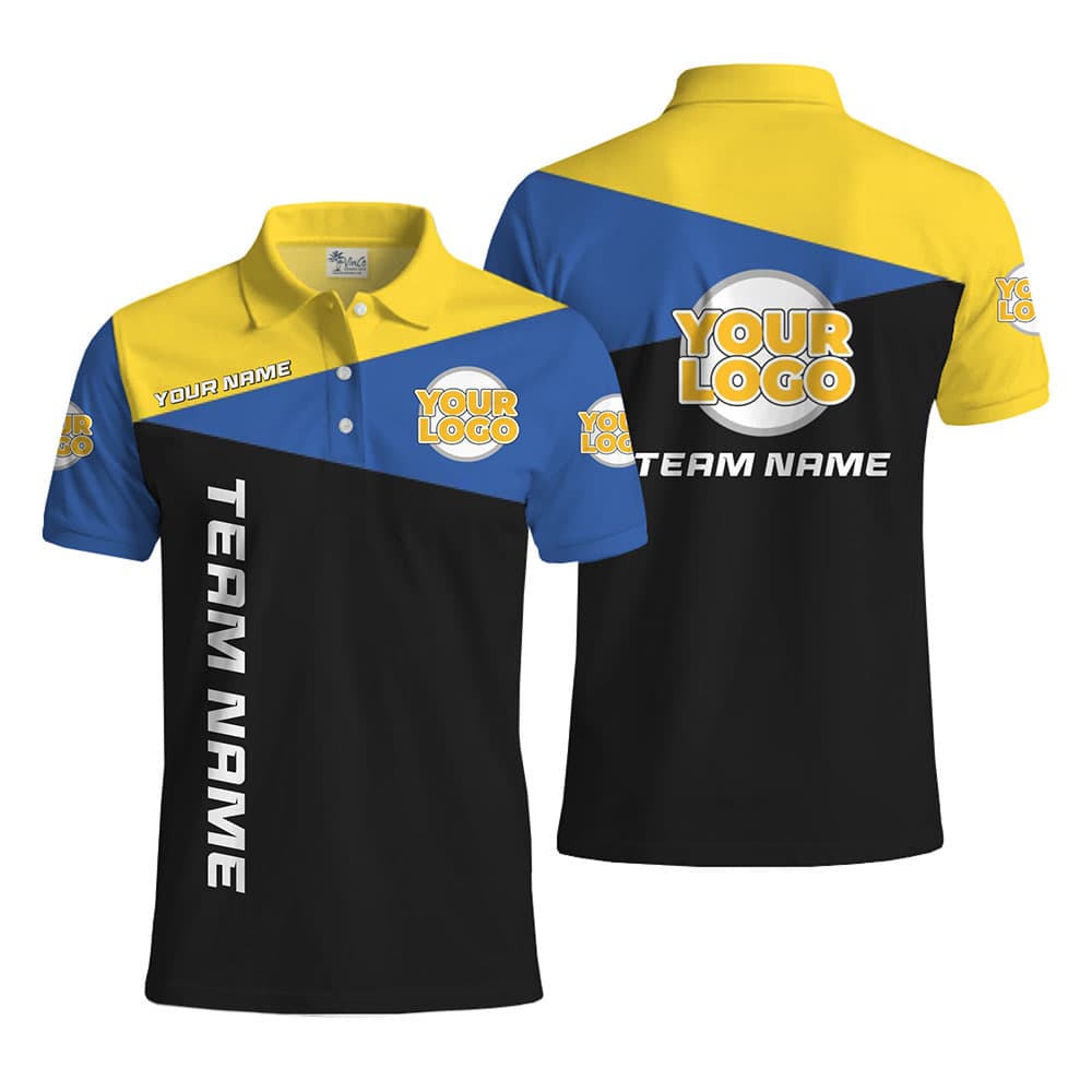 Color Panel Collared Polo Shirt With Custom Logo and Text