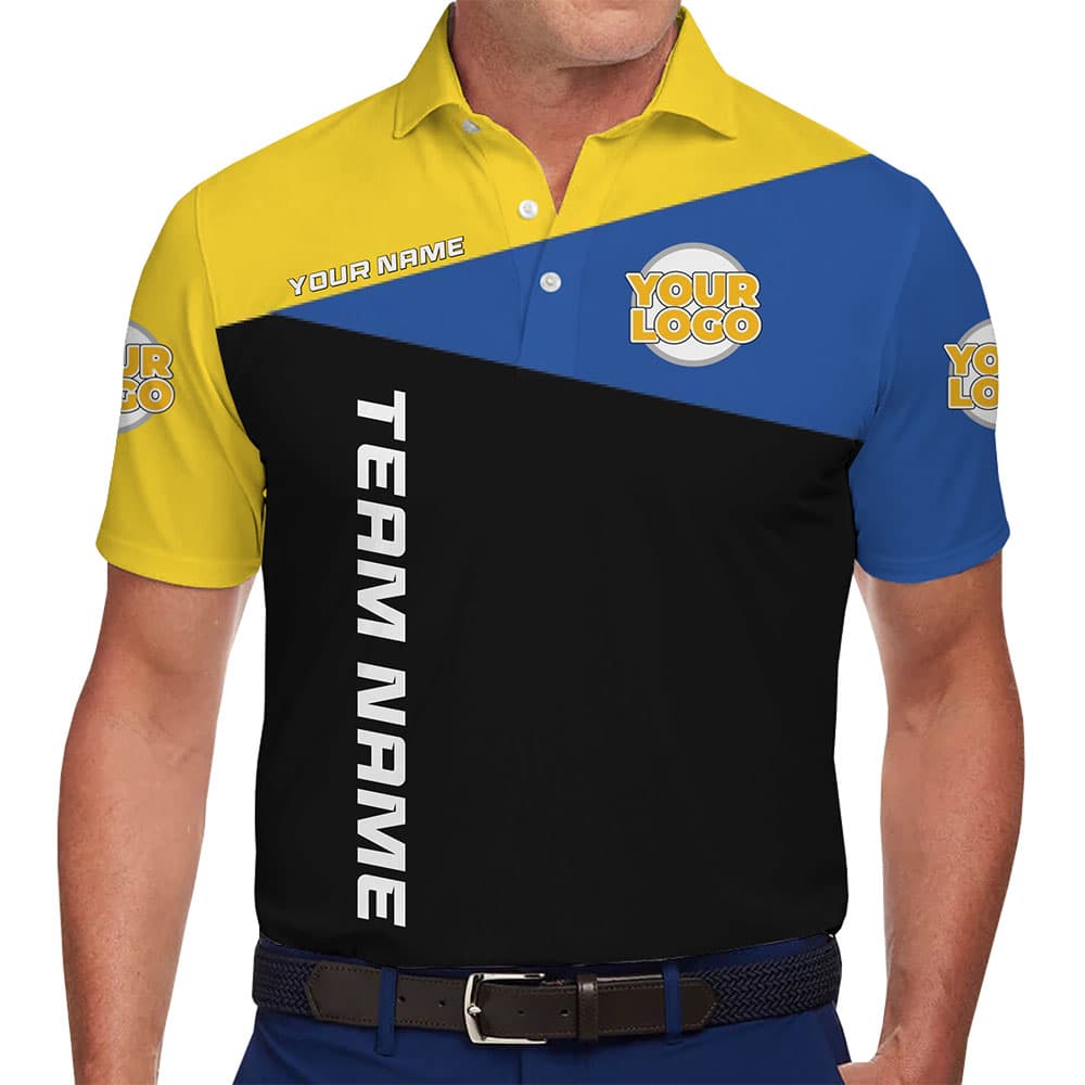 Color Panel Collared Polo Shirt With Custom Logo and Text