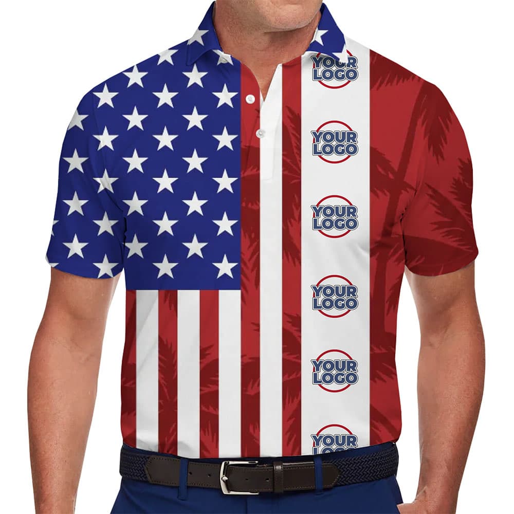 Company Pride American Flag Collared Polo Shirt With Custom Logo
