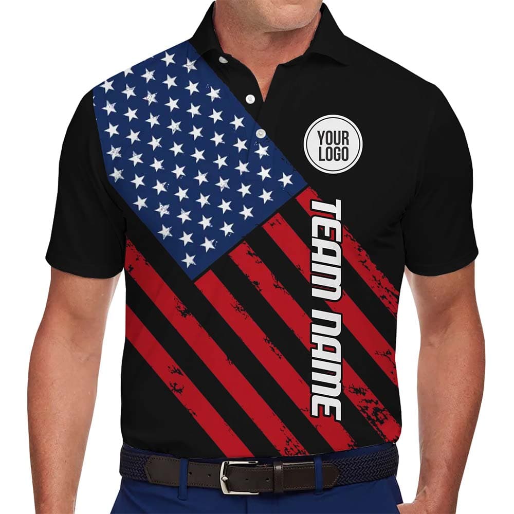 Corporate Patriotic Logo Collared Shirt With USA Flag