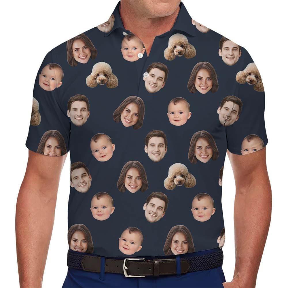 Custom Any Face On Collared Polo Shirt With Preview